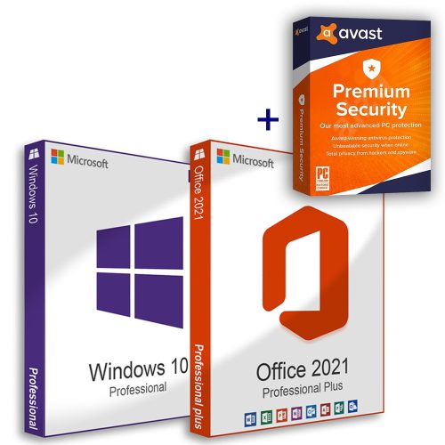 Microsoft Windows 10 Pro (OEM) + Office 2021 Professional Plus (Aktivácia online) + Avast Premium Security (1 zariadenie / 1 rok)