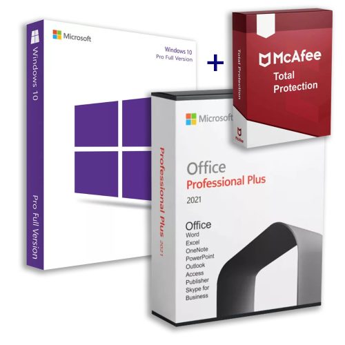 Microsoft Windows 10 Pro (OEM) + Office 2021 Professional Plus (Aktivácia online) + McAfee Total Protection (5 zariadení / 1 rok) Family Pack